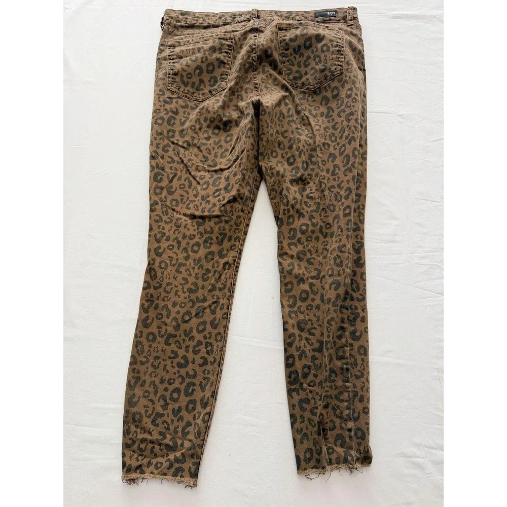 KUT From The Kloth Skinny Jeans Womens 14 Brown Animal Print Mid Rise 36x28